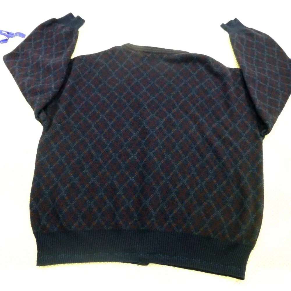 Vtg 90s Florence Tricot‎ Cardigan Sweater Argyle L Patterned Wool Blend Italy
